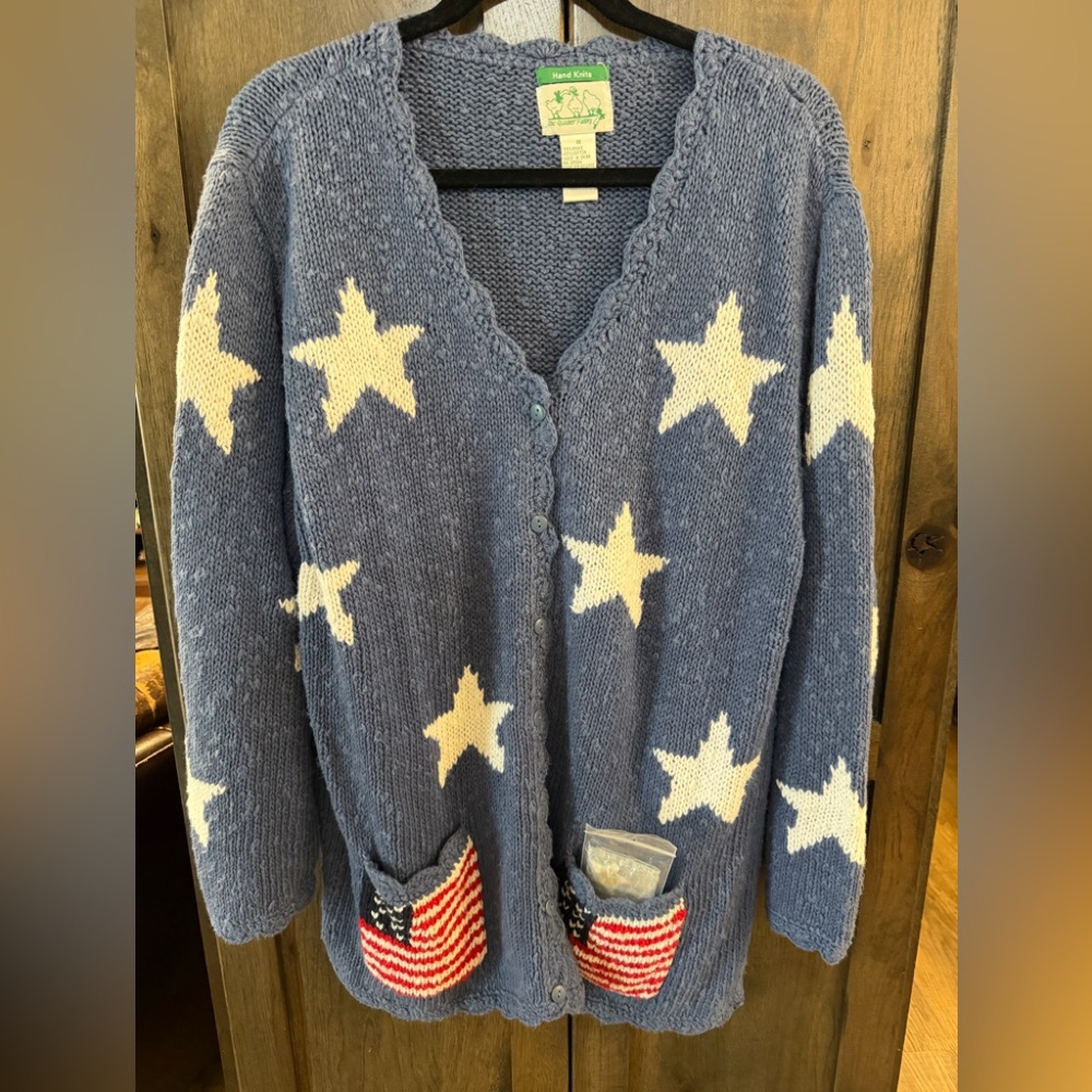 Blue Star Knit Cardigan with Flag Accent Pockets